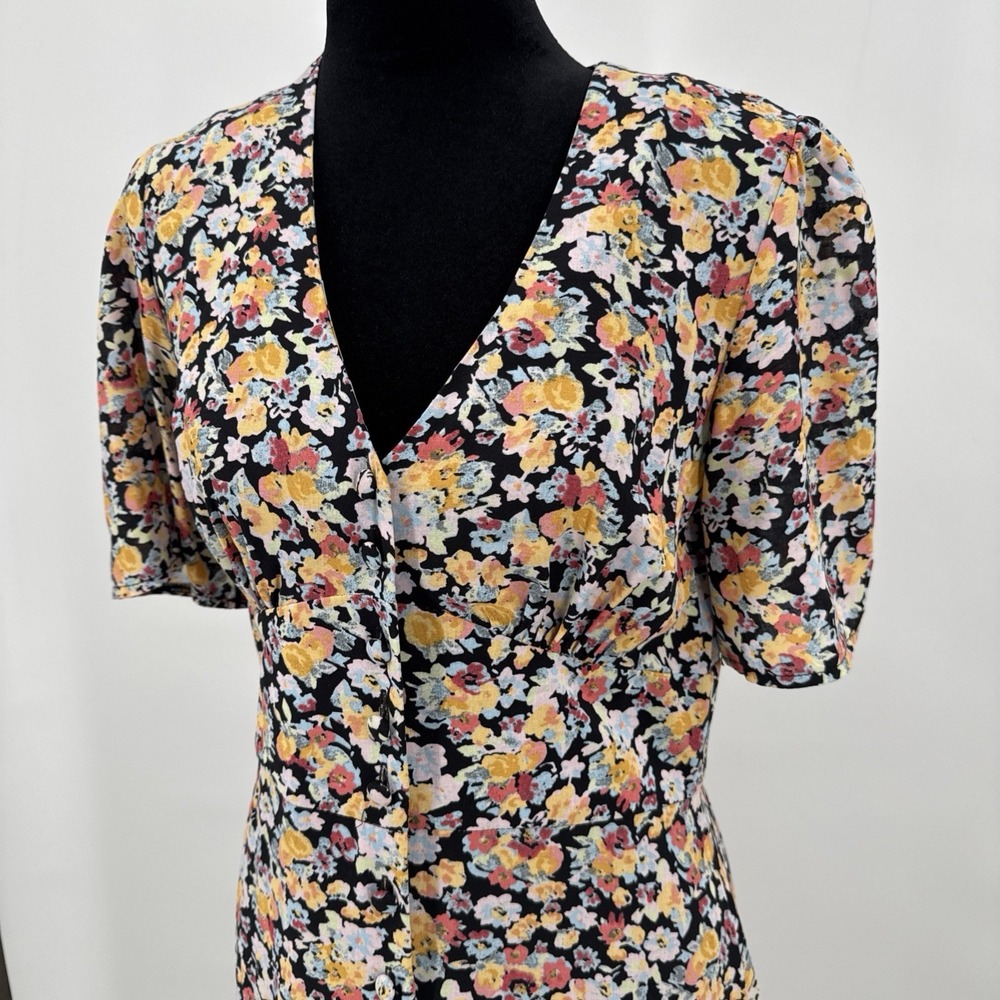 Nobody's Child Womens Printed Floral Print Midi Dress Short Sleeve Size 4 Black - Picture 13 of 13